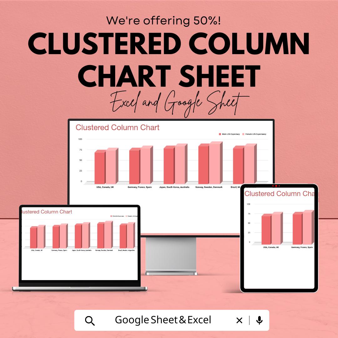 Clustered Column Chart Sheet - Excel & Google Sheets Template for Data Visualization and Comparison