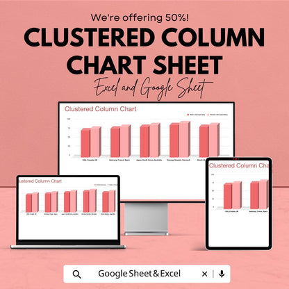 Clustered Column Chart Sheet - Excel & Google Sheets Template for Data Visualization and Comparison