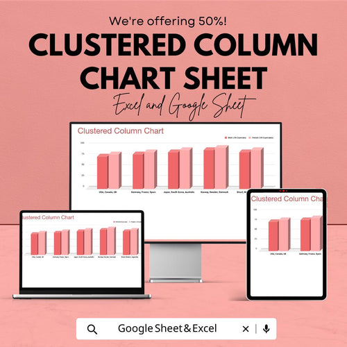 Clustered Column Chart Sheet - Excel & Google Sheets Template for Data Visualization and Comparison