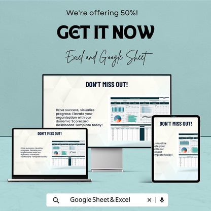 Scorecard Dashboard Template | Excel and Google Sheets KPI Tracker | Business Performance Dashboard | Data Analytics & KPI Report Template