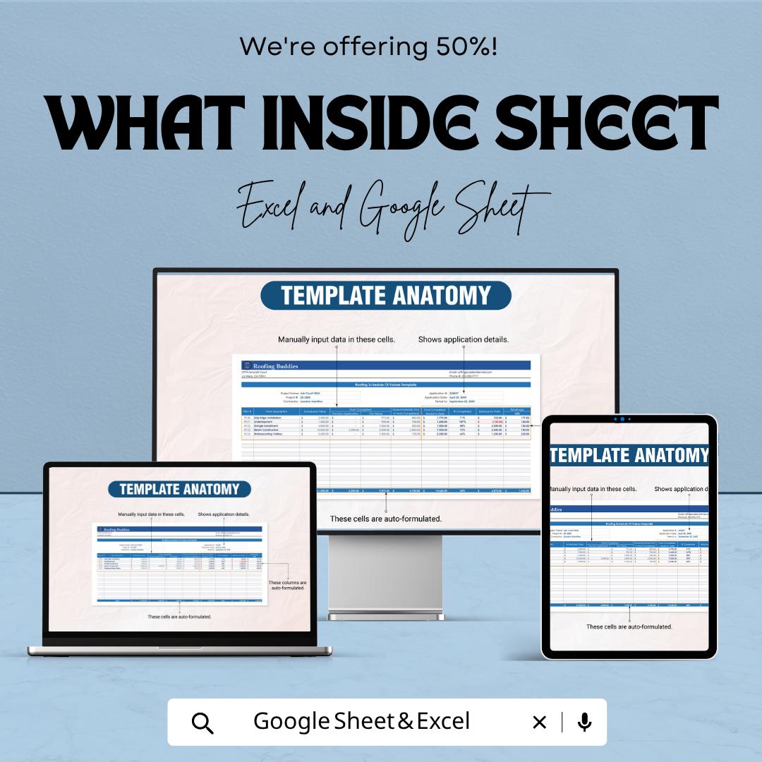 Roofing Schedule Of Values Template | Construction Schedule of Values | Contractor Payment Template | Progress Billing Template