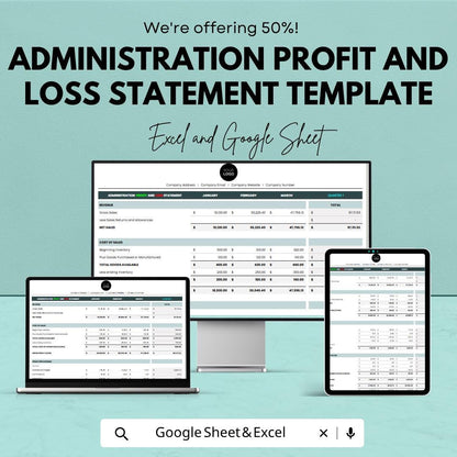 Profit and Loss Statement Template  | Income Statement Template | Business Finance Tracker | Monthly Profit Loss Spreadsheet