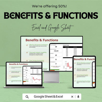 Finance Invoice Discrepancy Analysis Template, Invoice Error Tracker, Accounts Payable Audit Sheet, Billing Discrepancy Log