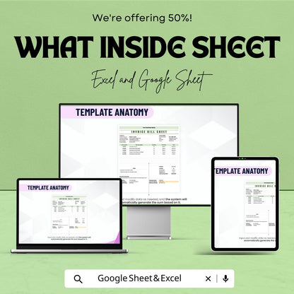 Invoice Bill Sheet for Small Business | Professional Invoice Template | Excel and Google Sheet | Customizable Billing Template