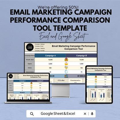 Email Marketing Campaign Performance Comparison Tool Template | Email KPI Dashboard | Campaign Comparison Report