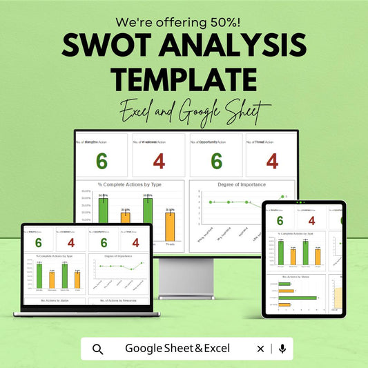 SWOT Analysis Template | Excel & Google Sheets | Business Strategy Planner | SWOT Matrix Dashboard | Strategic Planning Tool