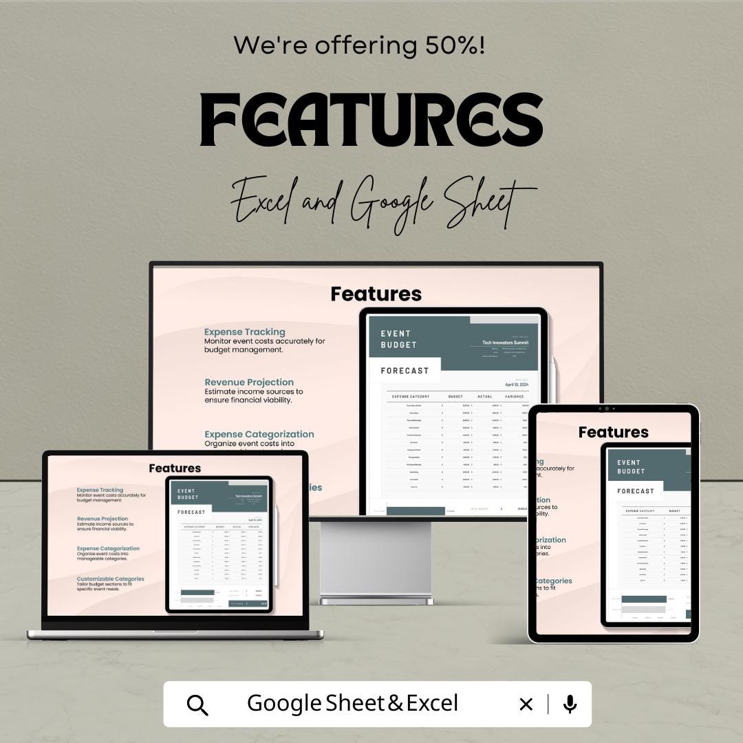 Event Budget Forecast Template | Event Budget Planner Spreadsheet | Expense Tracker | Google Sheets and Excel
