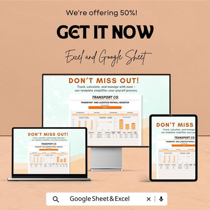 Transport Payroll Register Template | Logistics Payroll Sheet | Employee Payroll Tracker Excel & Google Sheets | Salary Register Template