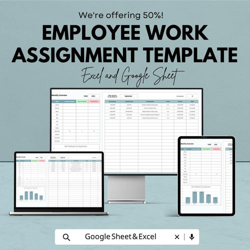Employee Work Assignment Tracker Excel | Team Task Manager Spreadsheet | Employee Task Tracker | Project Management Template
