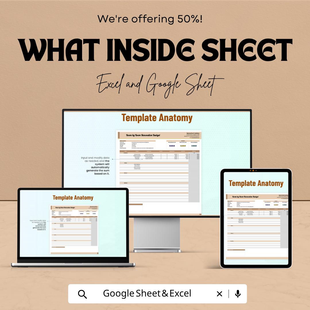 Room by Room Renovation Budget Template | Home Remodel Budget Spreadsheet | Renovation Cost Planner | House Renovation Budget Tracker |
