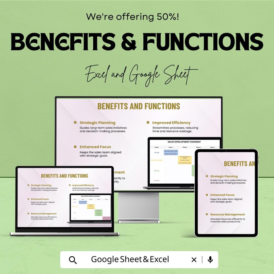 Sample Sales Development Roadmap Sheet | Sales Growth Plan | Customizable Sales Strategy Template | Excel & Google Sheets | Instant Download
