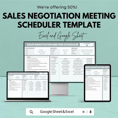 Sales Negotiation Meeting Scheduler Template, Excel & Google Sheets, Sales Meeting Planner, Client Meeting Tracker, Negotiation Agenda Sheet