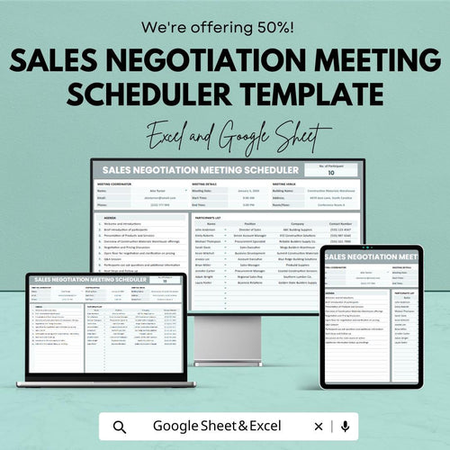 Sales Negotiation Meeting Scheduler Template, Excel & Google Sheets, Sales Meeting Planner, Client Meeting Tracker, Negotiation Agenda Sheet