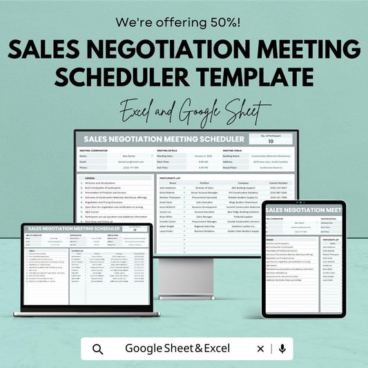 Sales Negotiation Meeting Scheduler Template, Excel & Google Sheets, Sales Meeting Planner, Client Meeting Tracker, Negotiation Agenda Sheet