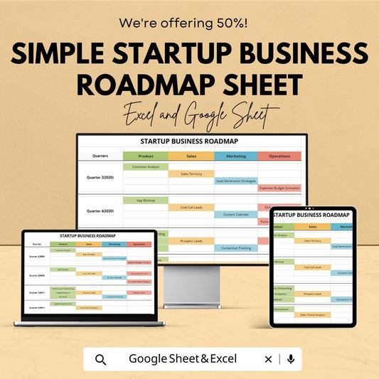 Simple Startup Business Roadmap Sheet | Startup Plan Template | Excel & Google Sheets | Business Roadmap | Startup Development |