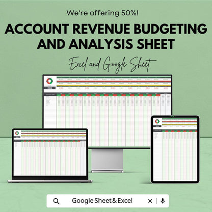 Account Revenue Budgeting & Analysis Template | Revenue Tracker Spreadsheet | Business Budget Planner
