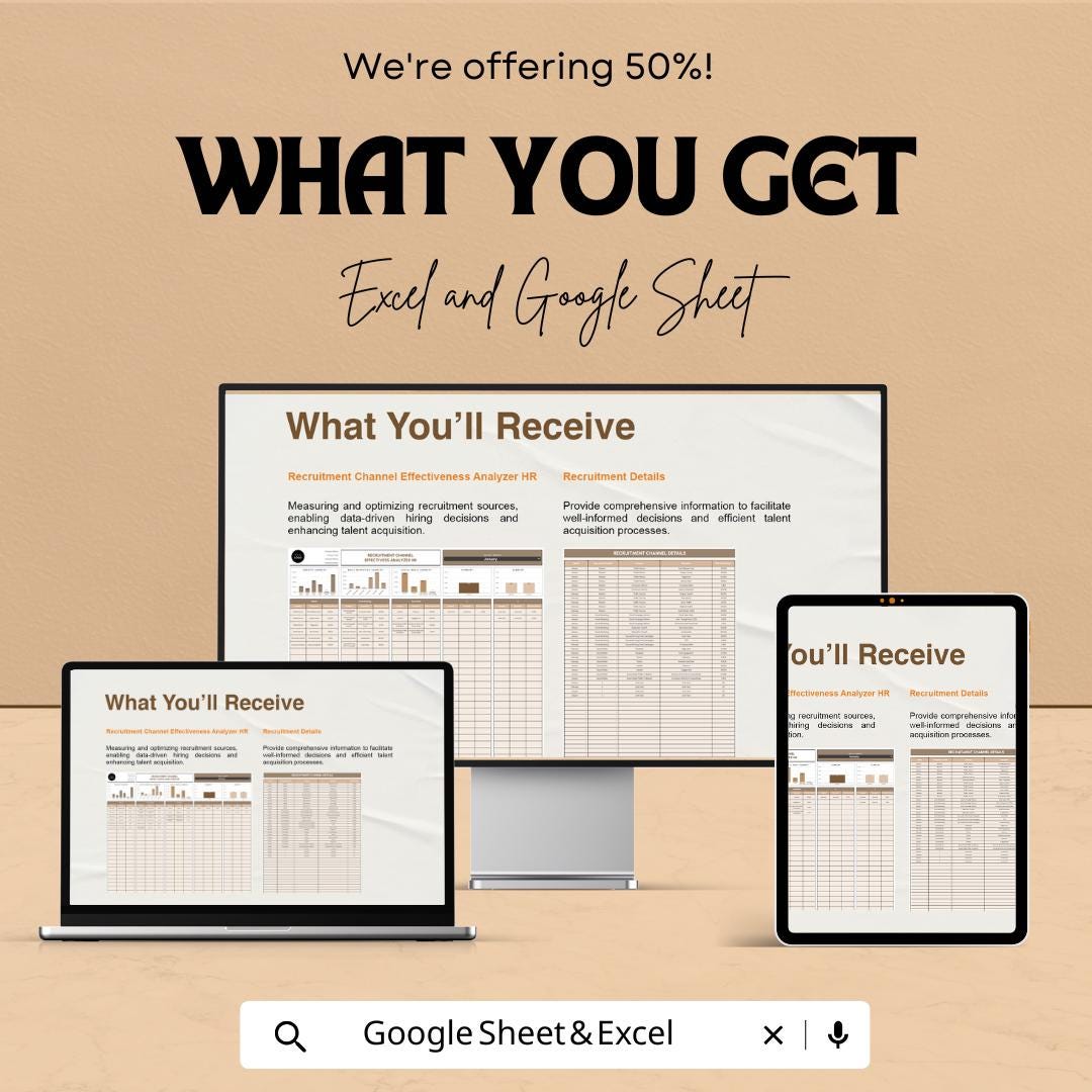 Recruitment Channel Effectiveness Analyzer HR Template | Hiring Channel Performance Dashboard | HR Analytics Spreadsheet