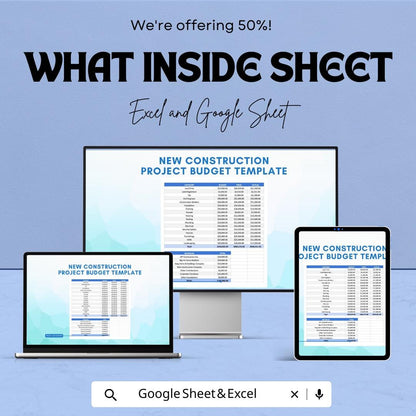 New Construction Project Budget Sheet | Excel & Google Sheets Template | Manage Project Costs Efficiently