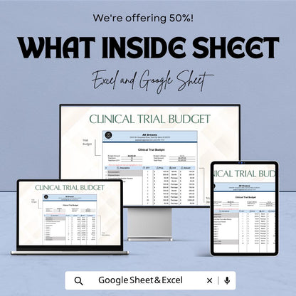 Clinical Trial Budget Template | Research Budget Spreadsheet | Medical Study Cost Tracker | Excel & Google Sheets | Project Budget Planner