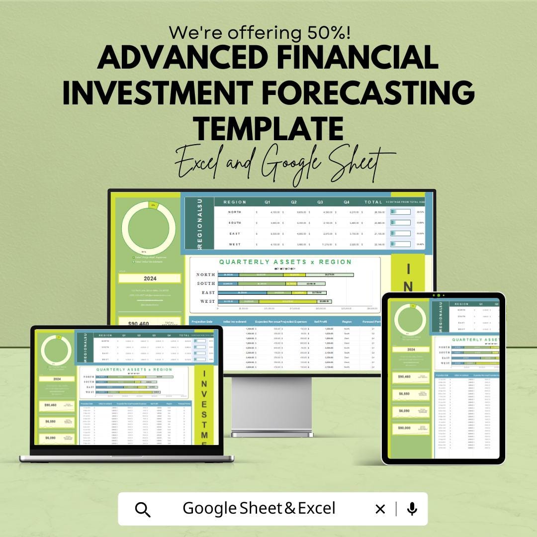 Advanced Financial Investment Forecasting Template | Business Budget Planner | Financial Projection Dashboard | Excel & Google Sheets