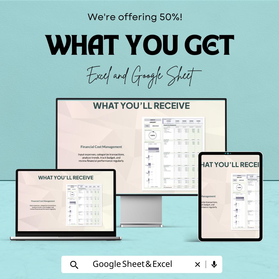 Financial Cost Management Dashboard | Excel and Google Sheet | Track Expenses, Budgeting & Profit | Business Financial Planning Template