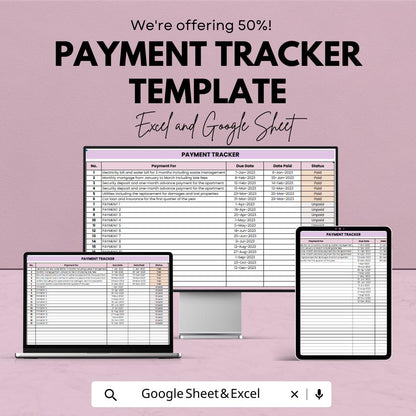 Payment Tracker Template  | Bill Payment Organizer Spreadsheet | Monthly Payment Log | Expense & Due Date Tracker