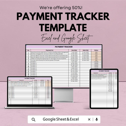 Payment Tracker Template  | Bill Payment Organizer Spreadsheet | Monthly Payment Log | Expense & Due Date Tracker