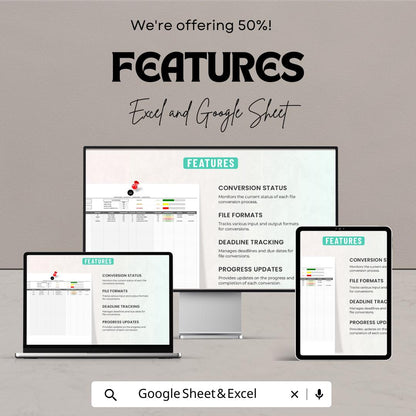 Administration Digital File Conversion Tracker Template | File Management Spreadsheet | Business Organization Tracker