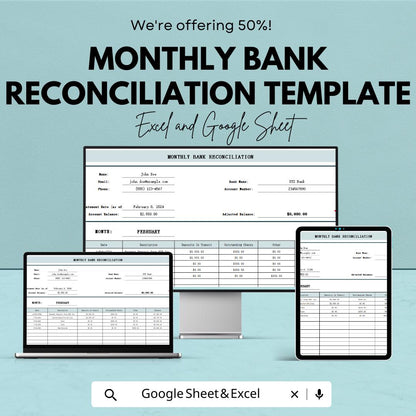 Monthly Bank Reconciliation Template | Excel & Sheets