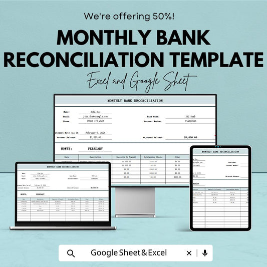 Monthly Bank Reconciliation Template | Excel & Sheets