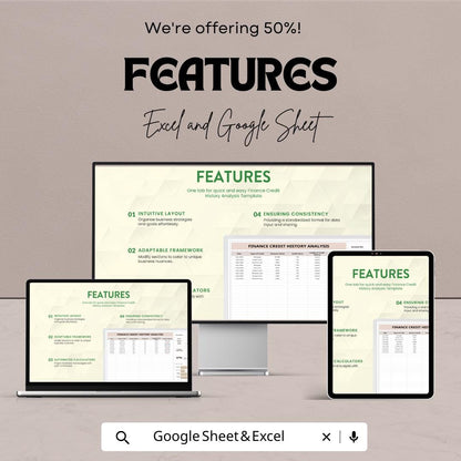 Finance Credit History Analysis Template | Credit Report Tracker | Financial Review Spreadsheet | Excel and Google Sheets | Credit Score Log