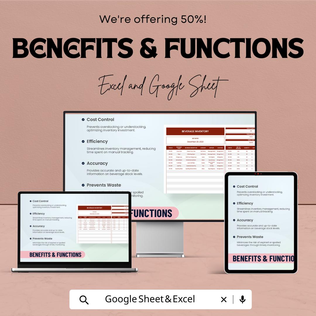 Beverage Inventory Template | Excel and Google Sheets Stock Tracker | Bar and Restaurant Supply Management | Drink Inventory Log | Beverage