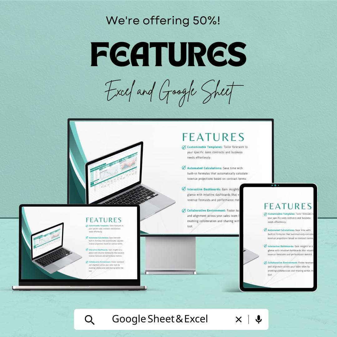 Sales Contract Revenue Forecast Tool Template | Revenue Forecast Google Sheets | Contract Tracking Spreadsheet | Sales Projection Template |