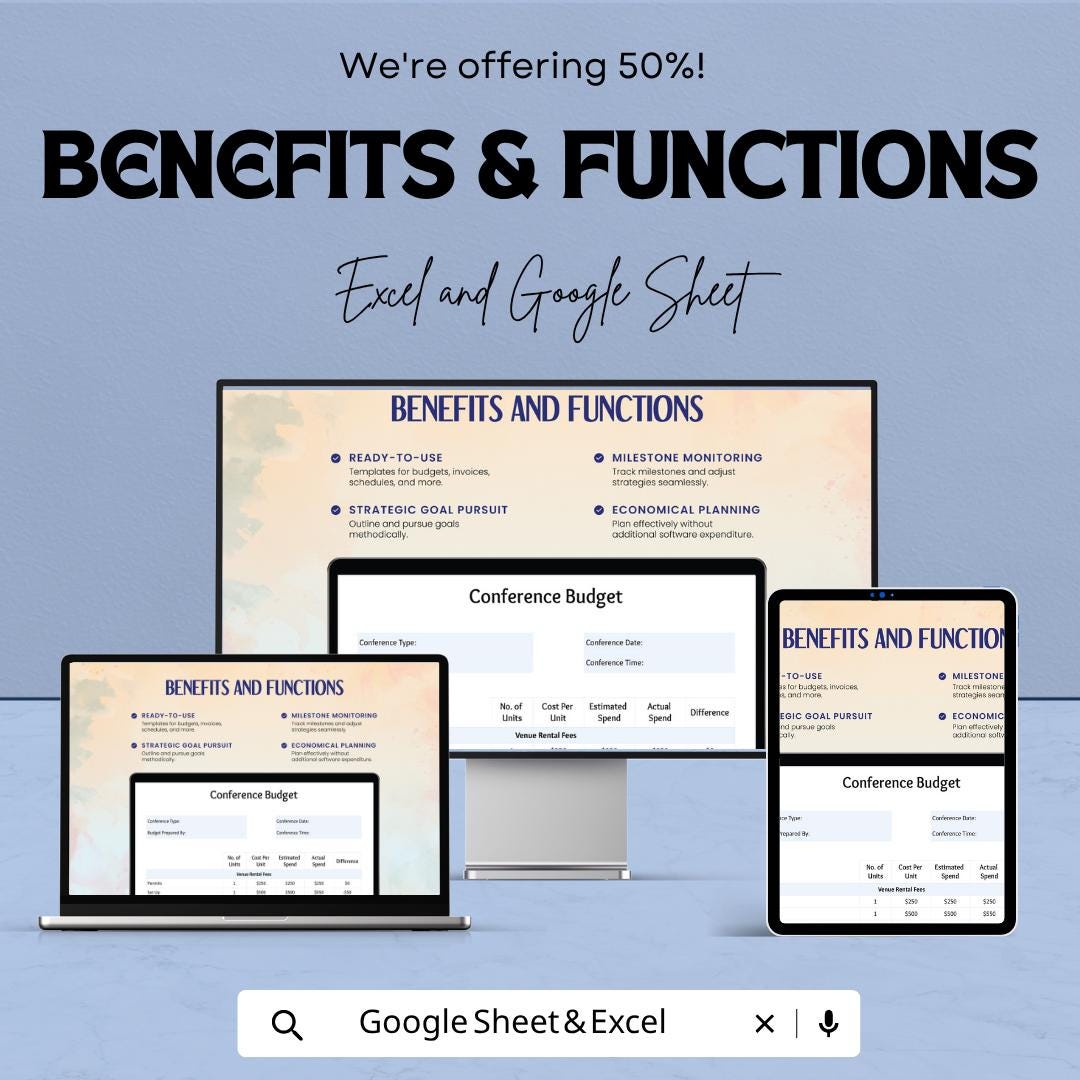 Small Conference Budget Template | Event Budget Spreadsheet | Conference Expense Tracker | Excel & Google Sheets | Event Planning Cost Sheet
