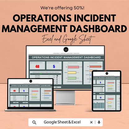 Incident Management Dashboard | Excel & Google Sheets | Operations Log Tracker | Incident Report Sheet | Real-Time Metrics Template