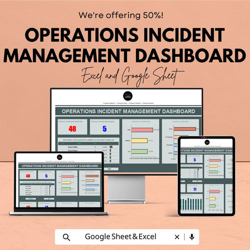 Incident Management Dashboard | Excel & Google Sheets | Operations Log Tracker | Incident Report Sheet | Real-Time Metrics Template