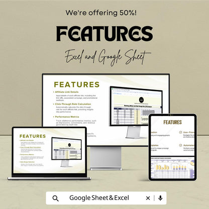 Marketing Affiliate CTR Analyzer Template | Affiliate Link Analytics | CTR Dashboard Spreadsheet | Marketing Performance Template