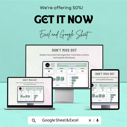 Administration Document Control Dashboard – Excel and Google Sheets Template for Document Tracking, Management & Reporting