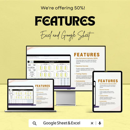 Quarterly Training KPI Dashboard HR | Excel & Google Sheet | Employee Performance Tracker | HR Metrics | Instant Download