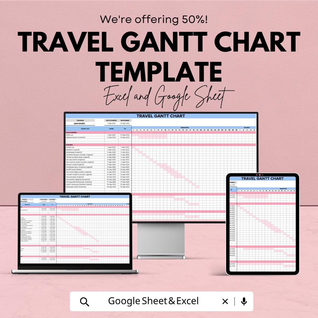 Travel Gantt Chart Template | Travel Planner Spreadsheet | Trip Itinerary Planner | Excel & Google Sheets | Vacation Planning Timeline