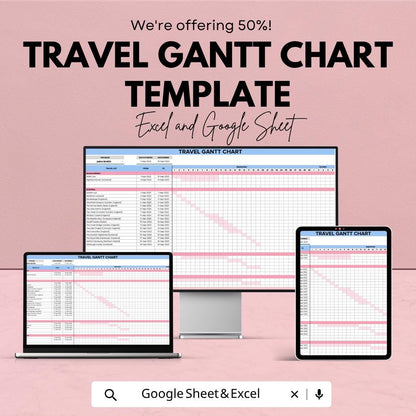 Travel Gantt Chart Template | Travel Planner Spreadsheet | Trip Itinerary Planner | Excel & Google Sheets | Vacation Planning Timeline