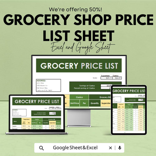 Grocery Shop Price List Sheet | Excel & Google Sheets | Product Pricing, Inventory Management Template