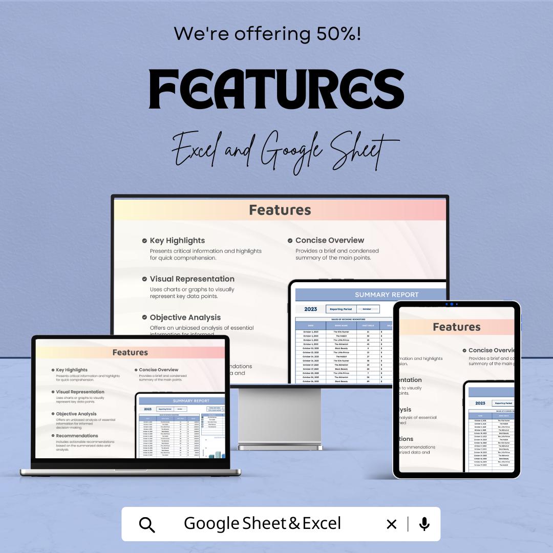 Summary Report Template | Business Summary Sheet | Sales Report Dashboard | Monthly Performance Tracker | Editable Report Spreadsheet
