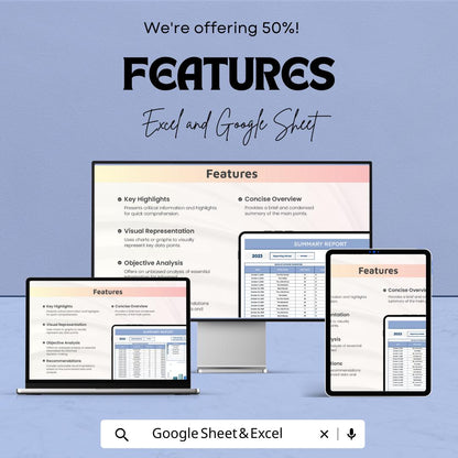 Summary Report Template | Business Summary Sheet | Sales Report Dashboard | Monthly Performance Tracker | Editable Report Spreadsheet