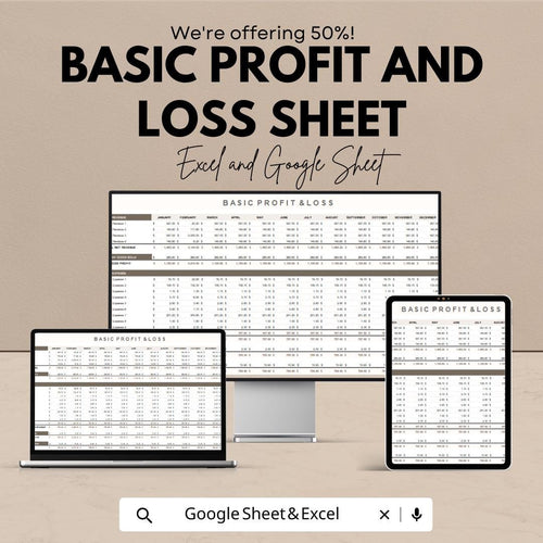 Basic Profit and Loss Sheet - Excel & Google Sheets Template - Simple, Easy-to-Use Financial Tracker