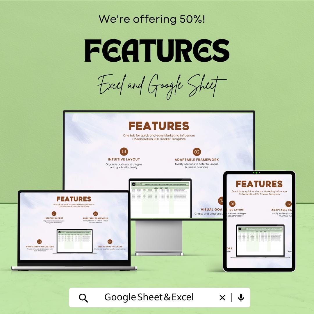 Marketing Influencer ROI Tracker | Excel & Google Sheets Template | Campaign Performance Analytics
