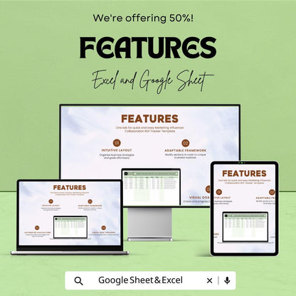 Marketing Influencer ROI Tracker | Excel & Google Sheets Template | Campaign Performance Analytics