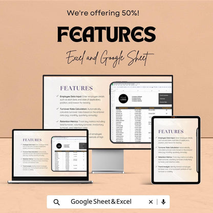 Employee Turnover Rate Calculator Template | HR Analytics Spreadsheet | Staff Turnover Tracker | Excel & Google Sheets | Workforce Metrics
