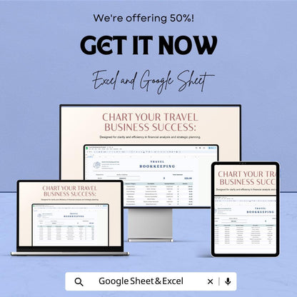 Travel Bookkeeping Sheet | Excel and Google Sheet | 50% OFF | Expense & Income Tracking Template