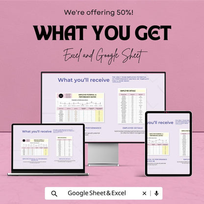 Employee Performance Matrix Template | 9 Box Talent Grid | HR Performance Review Spreadsheet | Excel & Google Sheets | Employee Evaluation